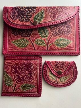 Retro Leather Tooled Envelope Clutch & Wallet Set New Without Tags